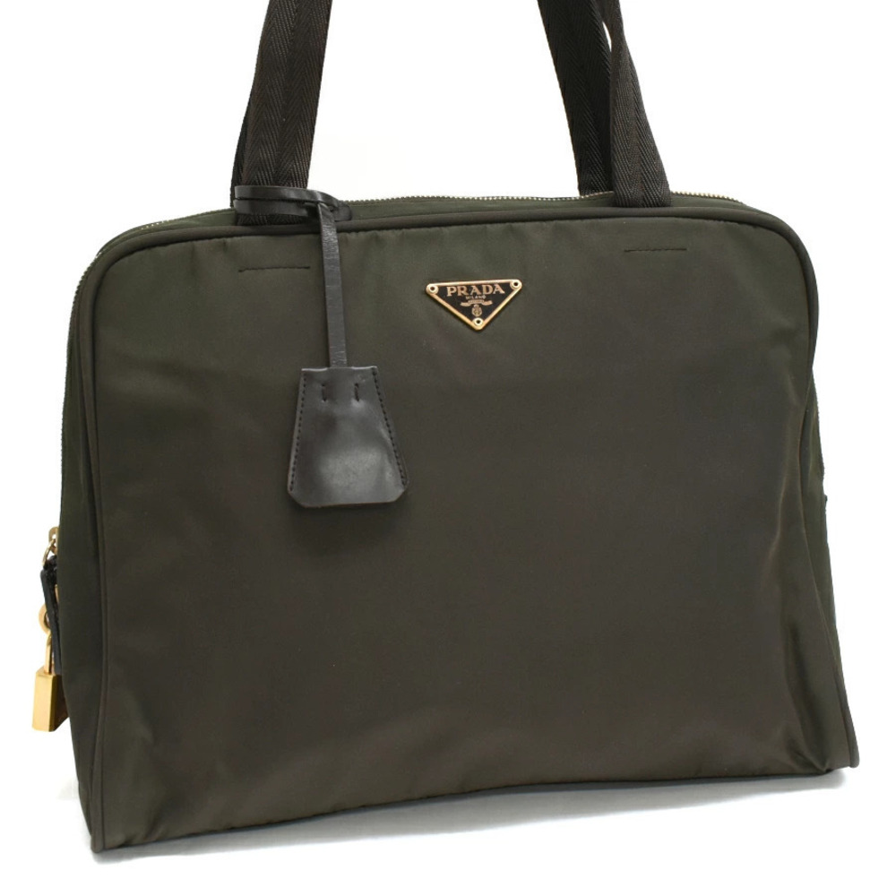 Prada Handbag VELA Moro Dark Brown Triangle Plate
